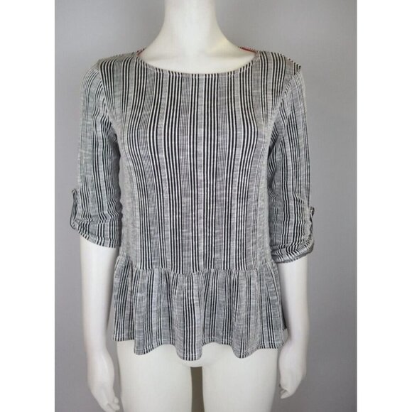 ANTHROPOLOGIE W5 - WOMEN'S BLACK & WHITE STRIPED STRETCH KNIT 3/4 SLEEVE TOP - S - Picture 1 of 5